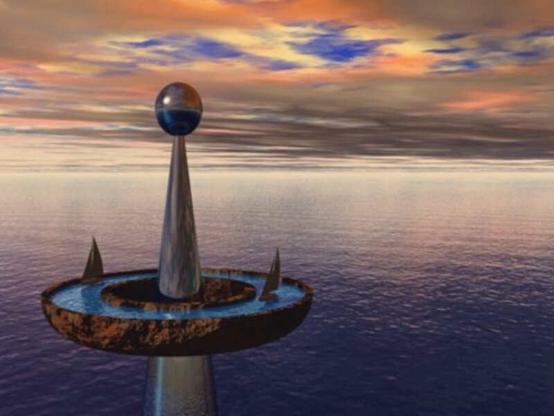 sunset over ocean sculpture