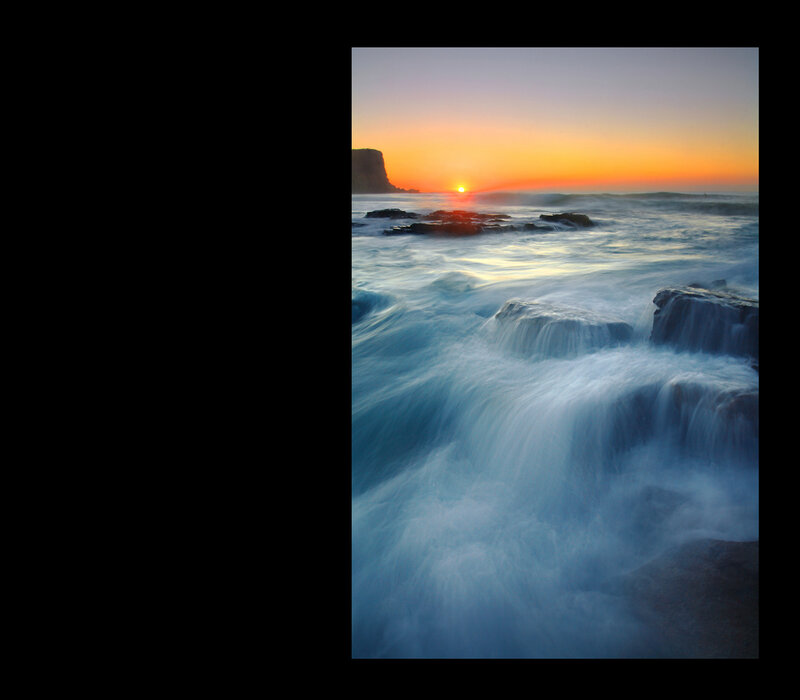 Sunset over ocean waves