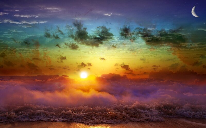 sunset over ocean waves