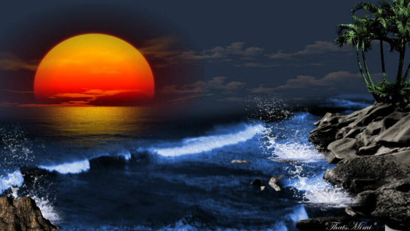 Sunset over Ocean Waves — Blue, Dramatic