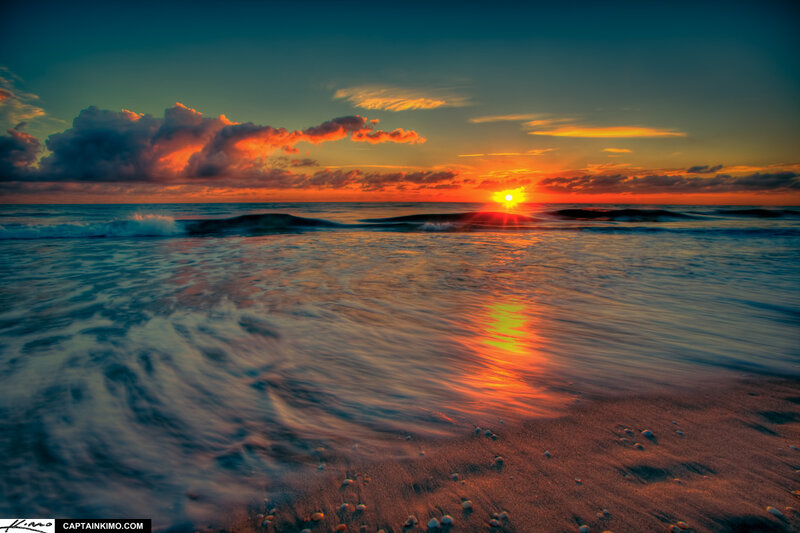 Sunset over Ocean Waves — Orange, Dramatic, Photograph, Clouds
