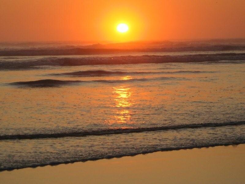 Sunset over Ocean Waves — Orange, Serene, Photograph, Sun, Beach, Yellow, Blue
