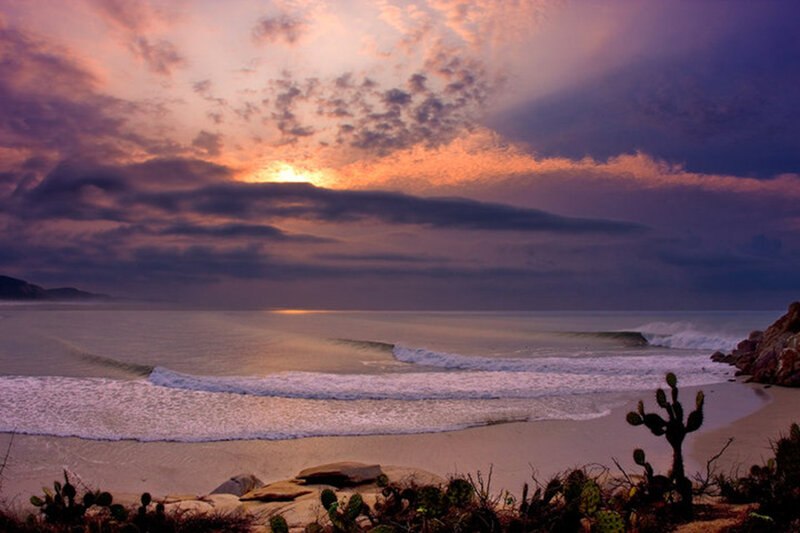 Sunset over Ocean Waves — Purple
