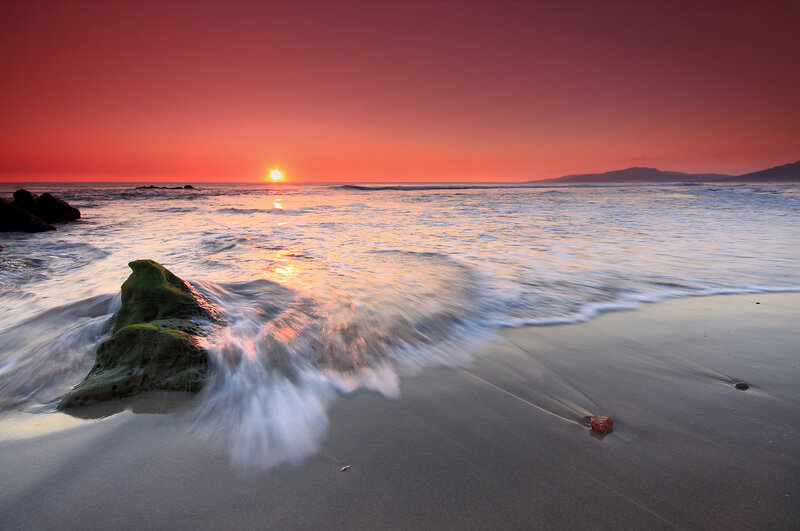 Sunset over Ocean Waves — Red, Serene, Photograph