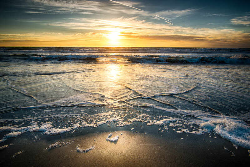 Sunset over Ocean Waves — Yellow, Serene, Photograph, Sky