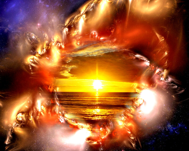 Sunset over Ocean — Yellow, Dramatic, Digital Art, Sun, Sea