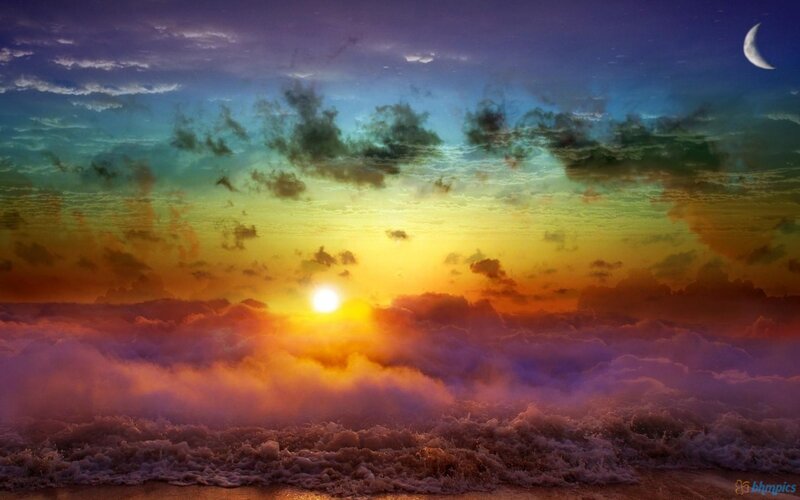 Sunset over Ocean — Yellow, Dramatic, Digital Art, Sun