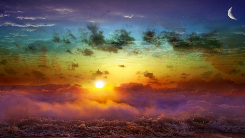 Sunset over Ocean — Yellow, Dramatic, Digital Art