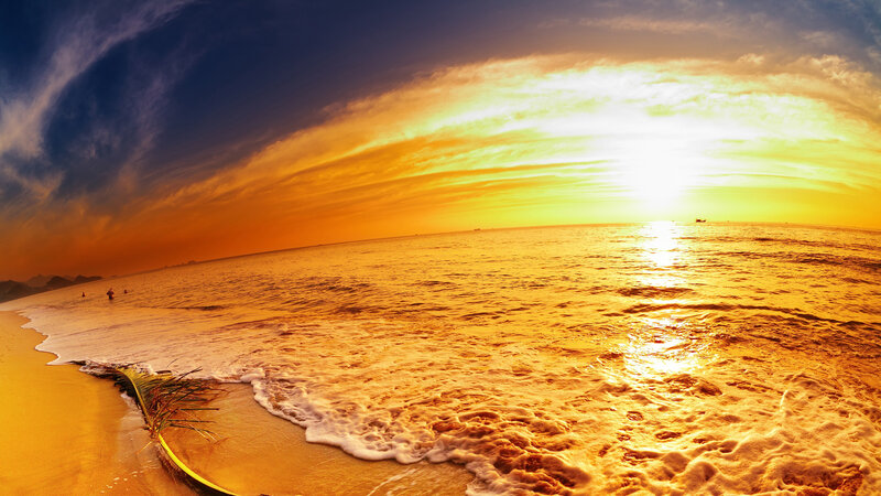 Sunset over Ocean — Yellow, Dramatic, Photograph, Beach