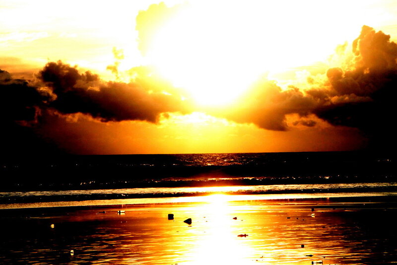 Sunset over Ocean — Yellow, Dramatic, Photograph, Clouds, Beach