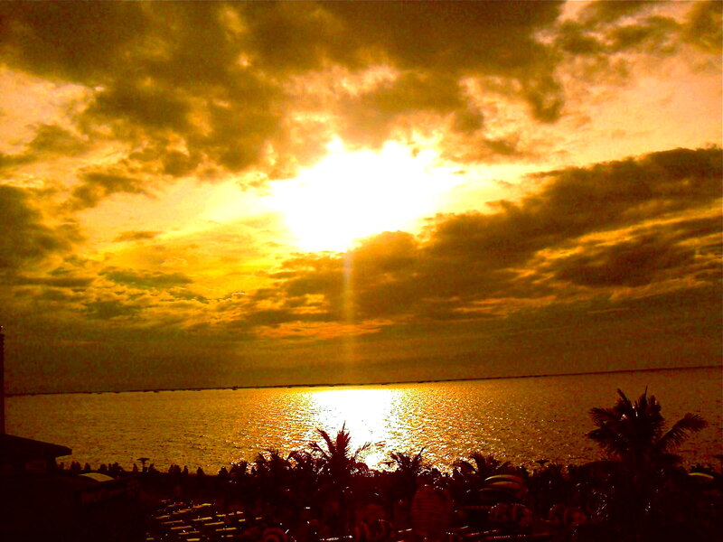 Sunset over Ocean — Yellow, Dramatic, Photograph, Clouds, Palm Trees
