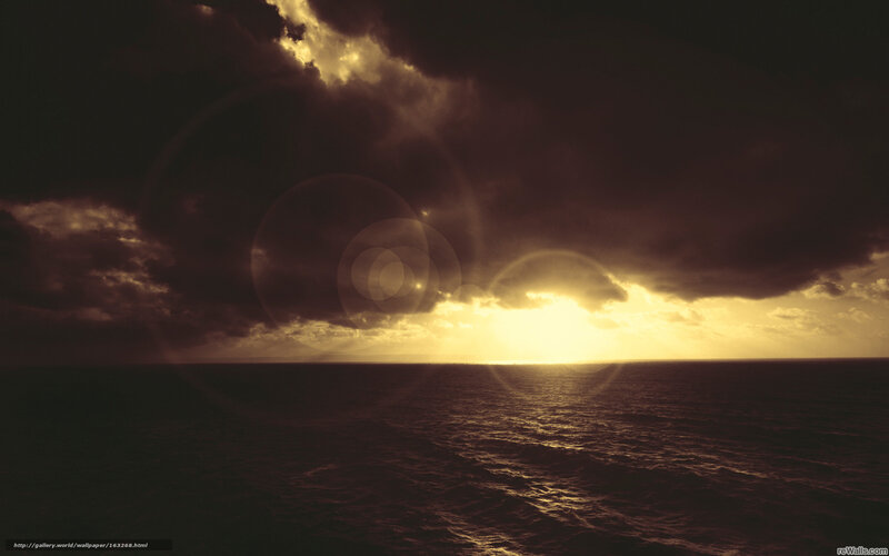 Sunset over Ocean — Yellow, Dramatic, Photograph, Clouds, Sea, Sun