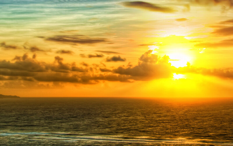 Sunset over Ocean — Yellow, Dramatic, Photograph, Clouds, Sun