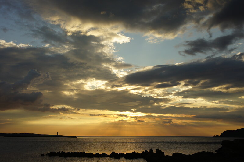 Sunset over Ocean — Yellow, Dramatic, Photograph, Clouds