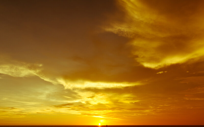 Sunset over Ocean — Yellow, Dramatic, Photograph, Sun, Clouds, Orange