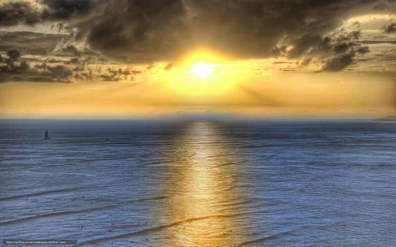 Sunset over Ocean — Yellow, Dramatic, Photograph, Sun, Clouds