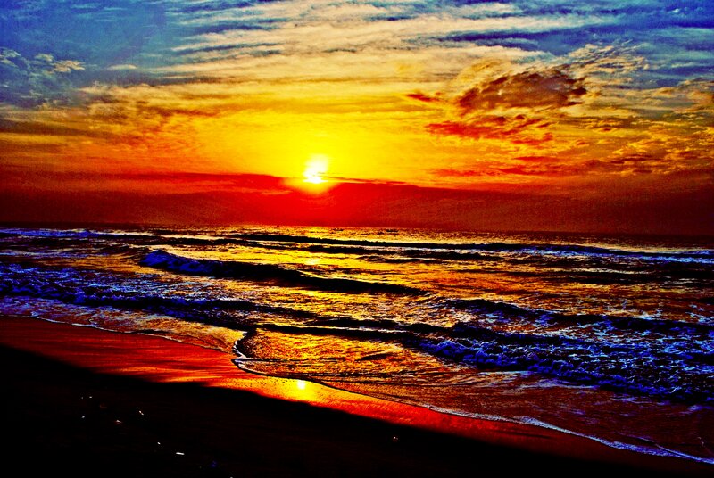 Sunset over Ocean — Yellow, Dramatic, Photograph, Sun, Waves