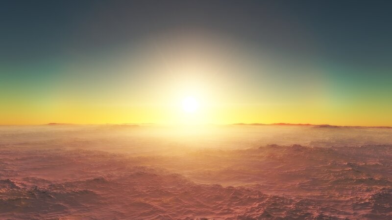 Sunset over Ocean — Yellow, Serene, Digital Art, Sun