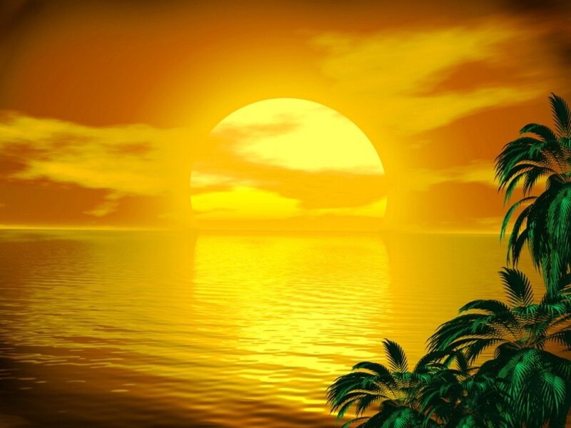 Sunset over Ocean — Yellow, Serene, Digital Art