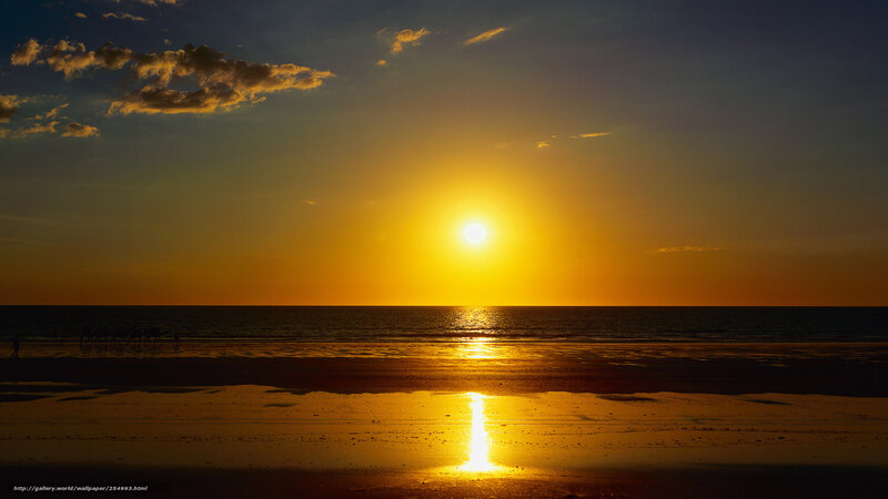 Sunset over Ocean — Yellow, Serene, Photograph, Clouds, Beach