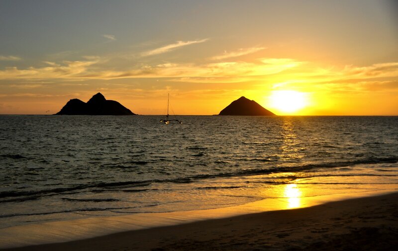 Sunset over Ocean — Yellow, Serene, Photograph, Islands