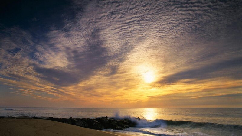Sunset over Ocean — Yellow, Serene, Photograph, Sand