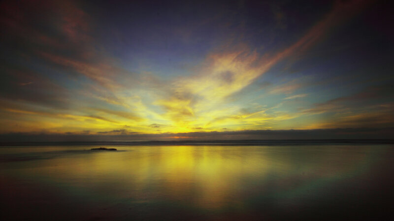Sunset over Ocean — Yellow, Serene, Photograph, Sky