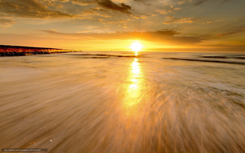 Sunset over Ocean — Yellow, Serene, Photograph, Sun, Beach