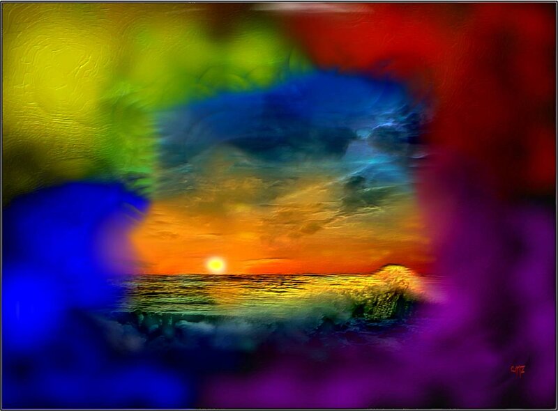 Sunset over Ocean — Yellow, Vibrant