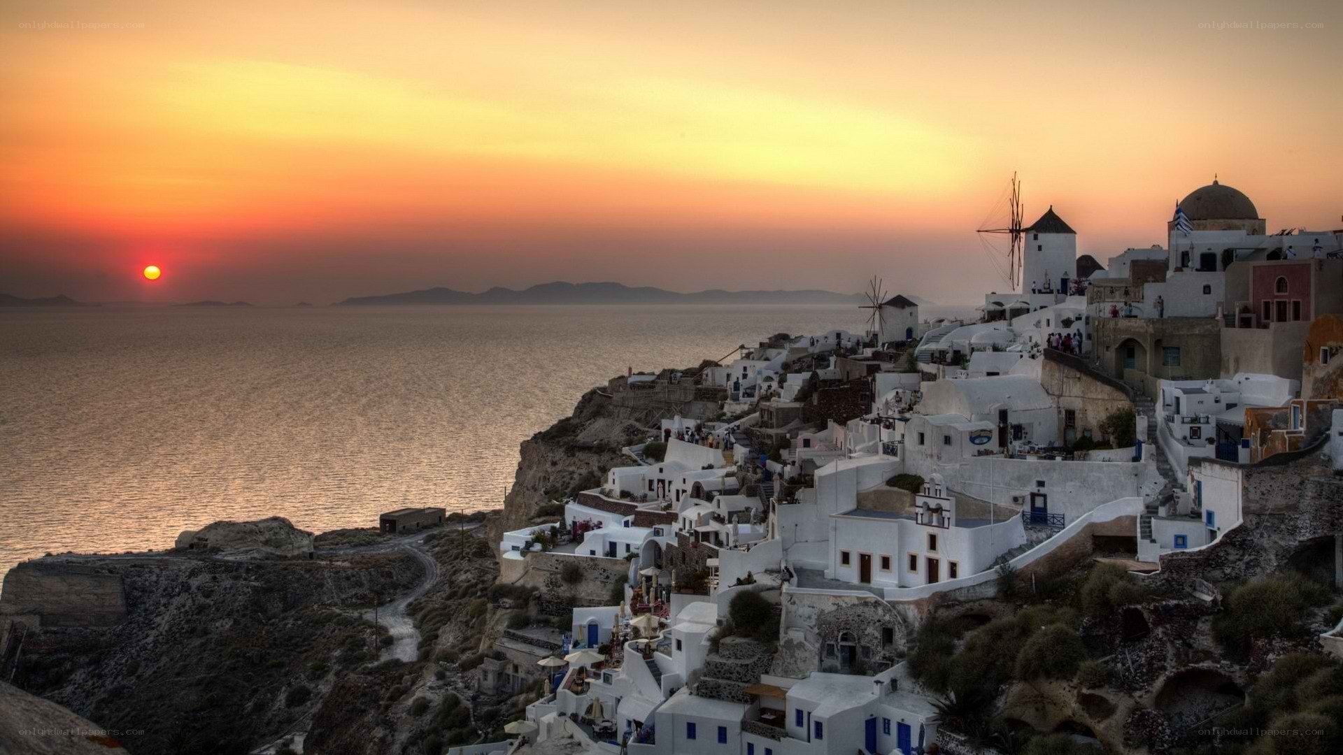 Sunset over Oia village
