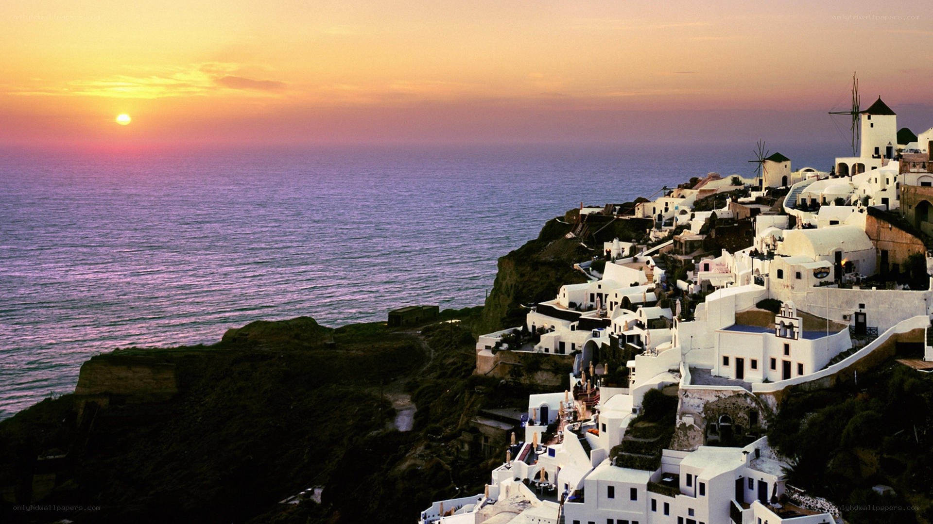 Sunset over Oia village