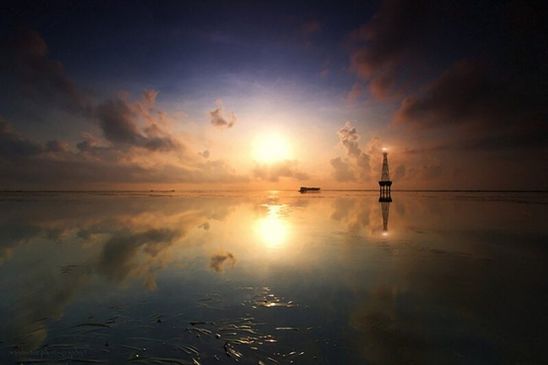 Sunset over oil rig