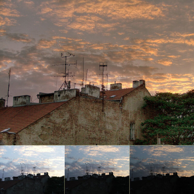 Sunset over old buildings