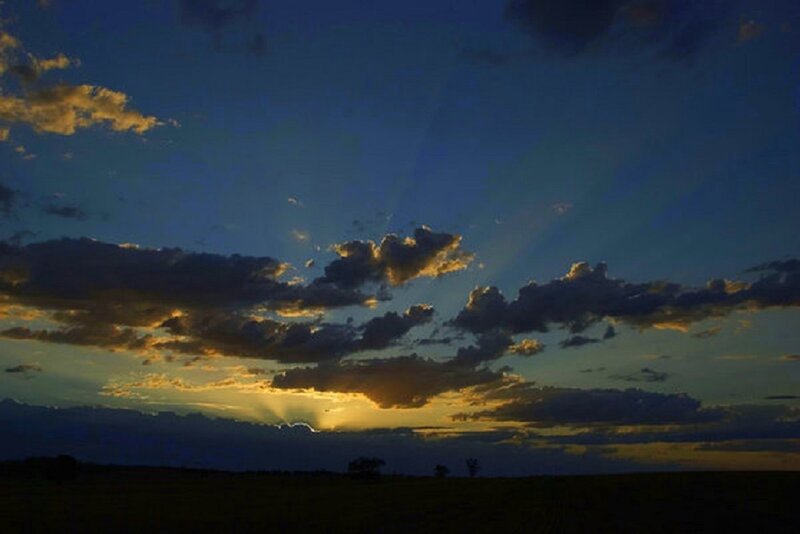 Sunset over Open Field — Blue, Dramatic, Photograph