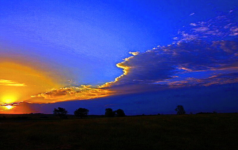 Sunset over Open Field — Blue