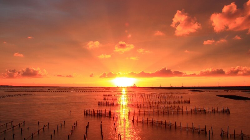 Sunset over Oyster Farm — Orange