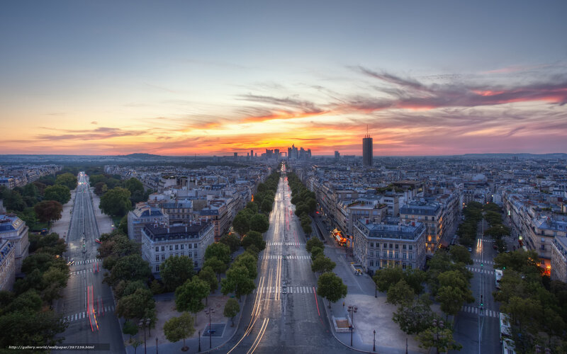 Sunset over Paris cityscape