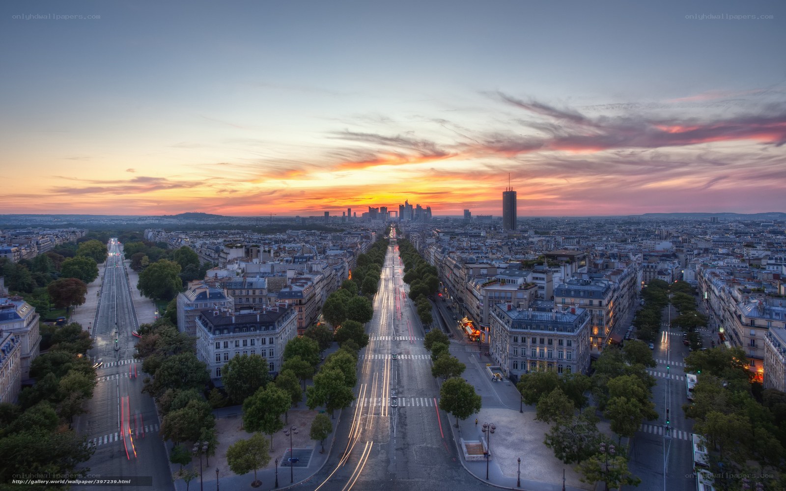 Sunset over Paris cityscape
