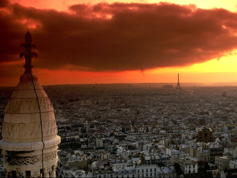 Sunset over Paris skyline