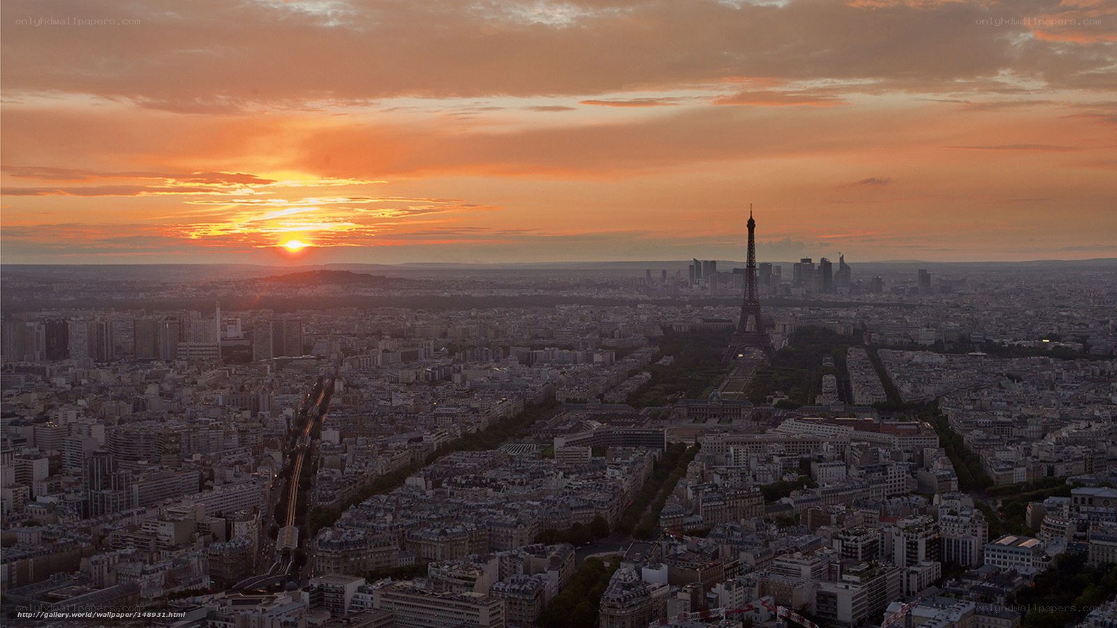 Sunset over Paris skyline
