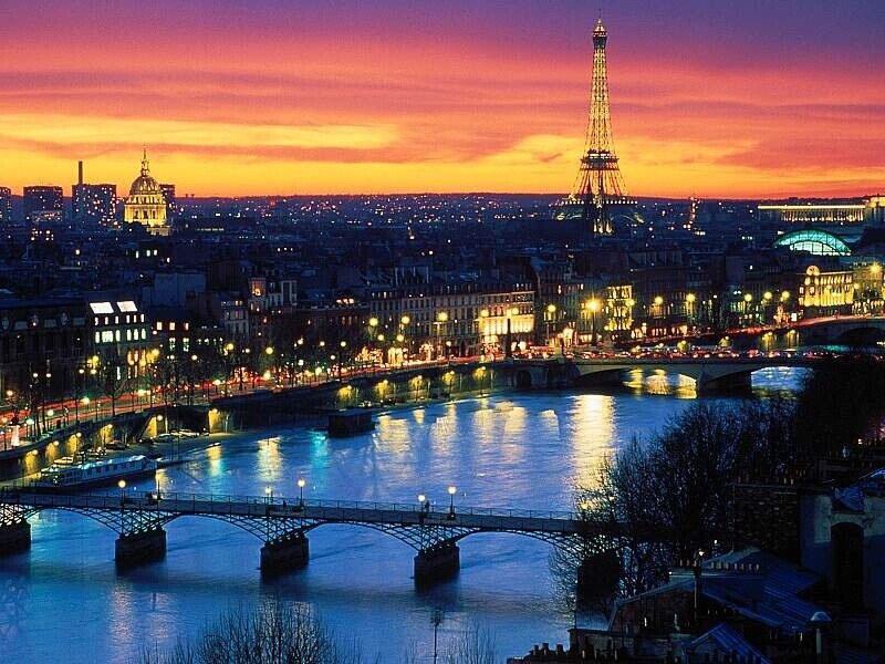 Sunset over Paris with Eiffel Tower