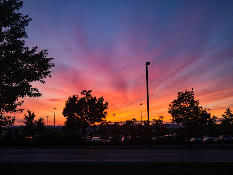 Sunset over Parking Lot — Purple, Dramatic