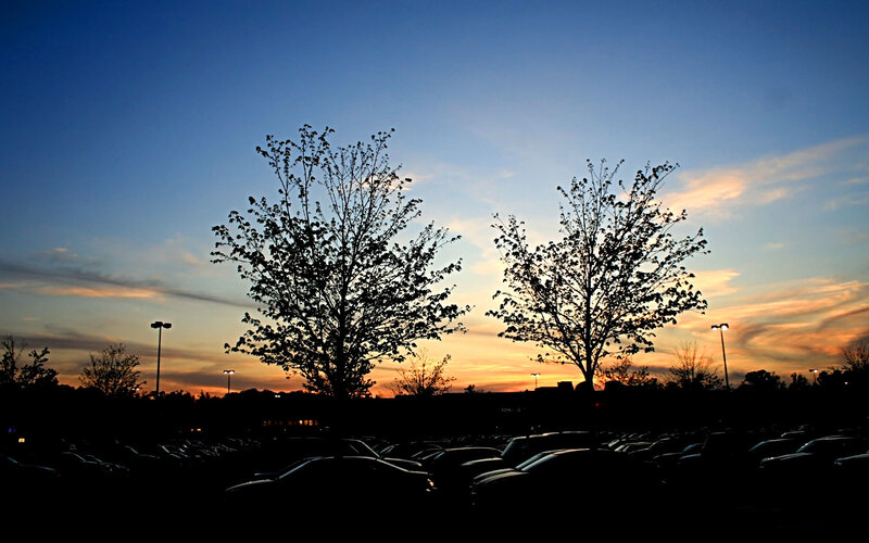 sunset over parking lot