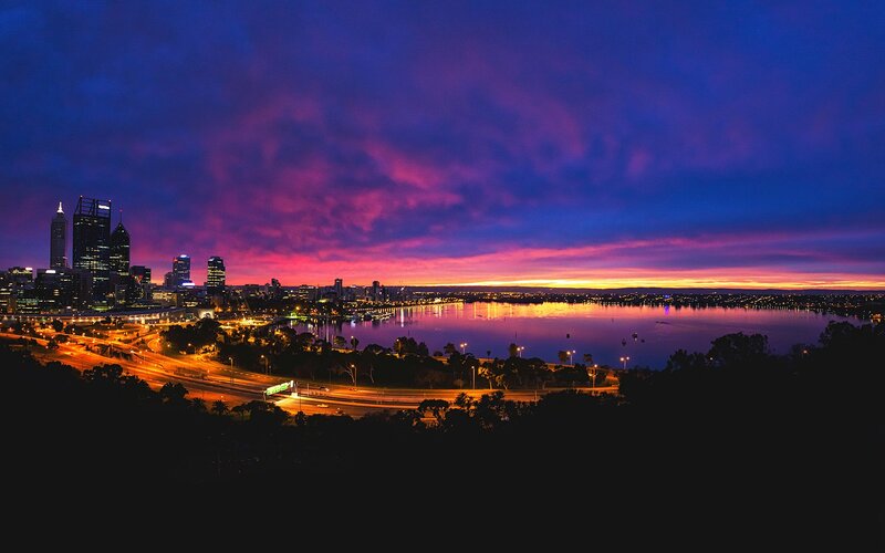 Sunset over Perth cityscape