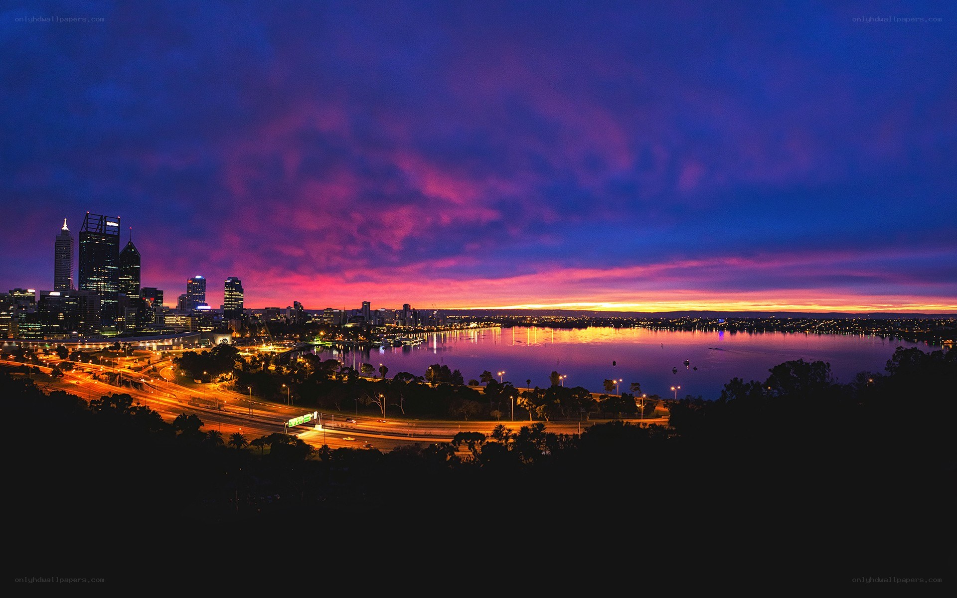 Sunset over Perth cityscape