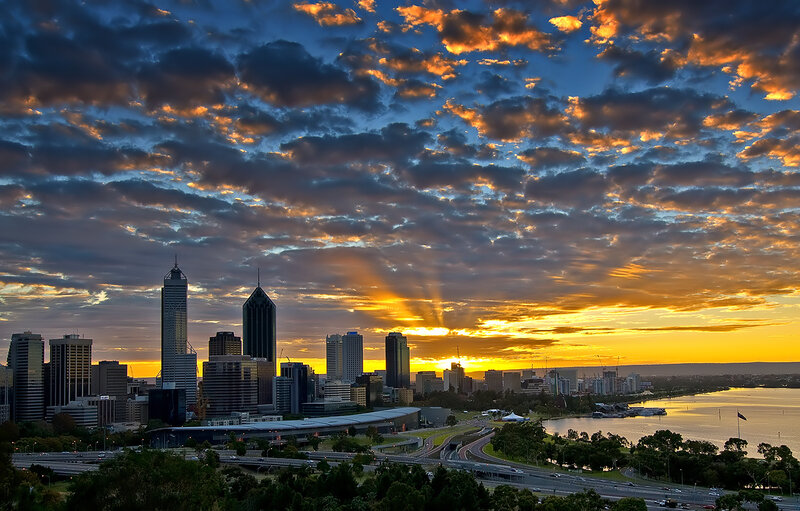 Sunset over Perth skyline