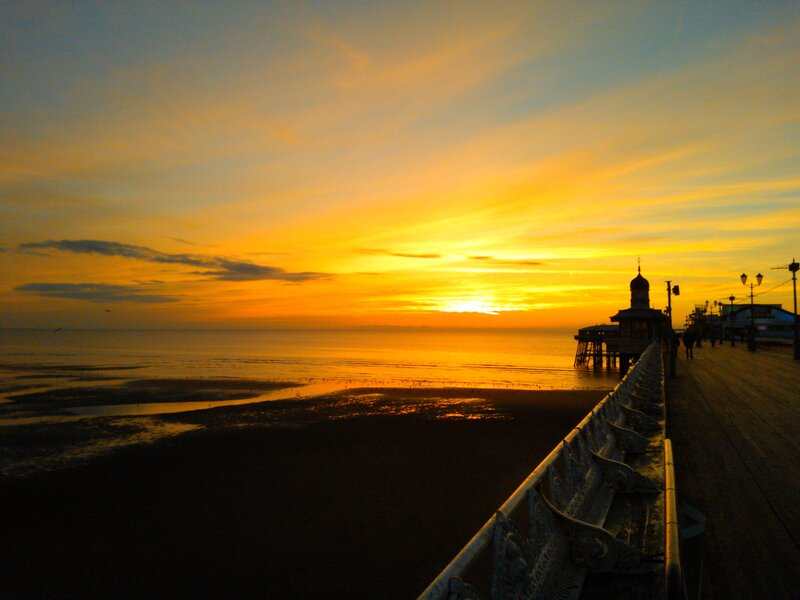 Sunset over Pier — Orange, Serene, Photograph