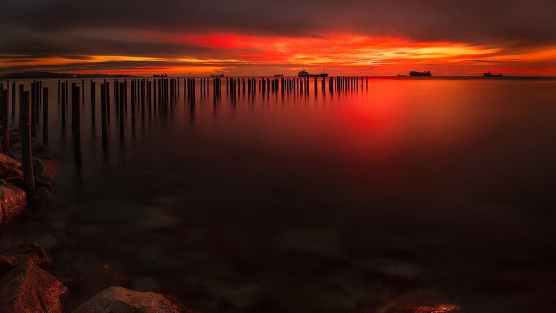 Sunset over Pier — Red