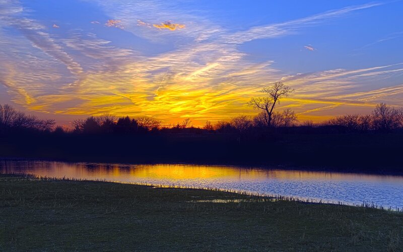 Sunset over Pond — Blue, Serene