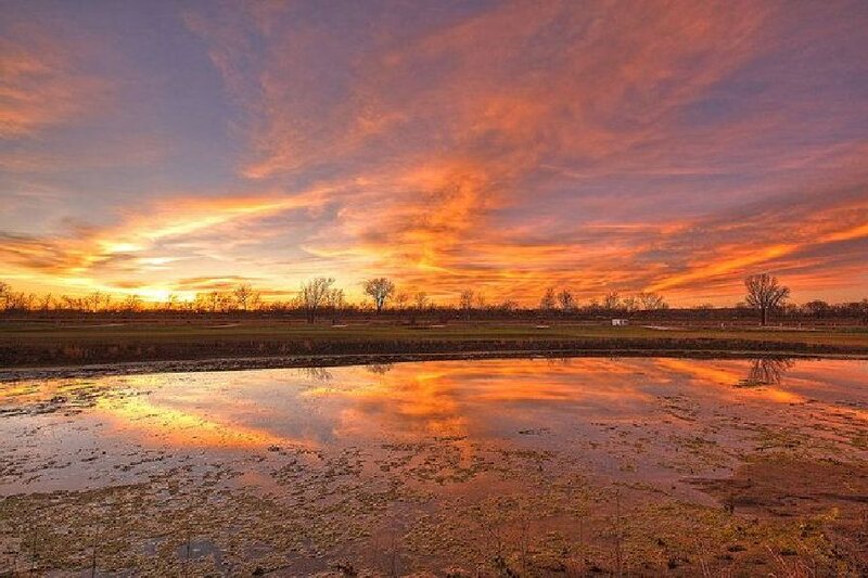 Sunset over Pond — Orange, Dramatic